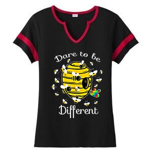 Dare To Be Different Bee Puzzle Cool Autism Awareness Gift Ladies Halftime Notch Neck Tee