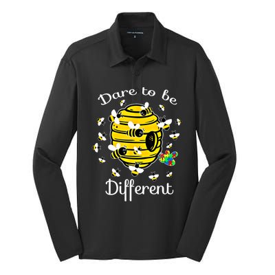 Dare To Be Different Bee Puzzle Cool Autism Awareness Gift Silk Touch Performance Long Sleeve Polo