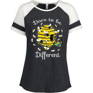 Dare To Be Different Bee Puzzle Cool Autism Awareness Gift Enza Ladies Jersey Colorblock Tee