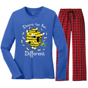 Dare To Be Different Bee Puzzle Cool Autism Awareness Gift Women's Long Sleeve Flannel Pajama Set 