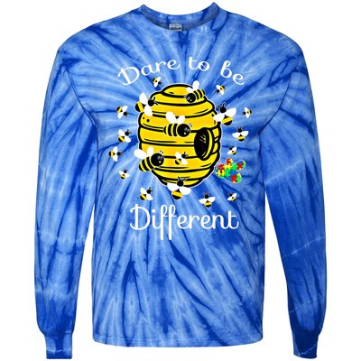 Dare To Be Different Bee Puzzle Cool Autism Awareness Gift Tie-Dye Long Sleeve Shirt