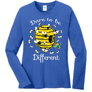 Dare To Be Different Bee Puzzle Cool Autism Awareness Gift Ladies Long Sleeve Shirt