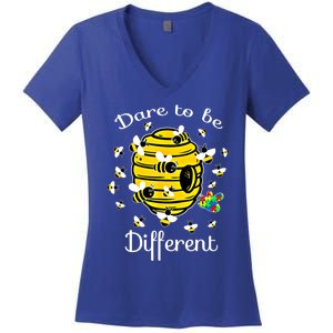 Dare To Be Different Bee Puzzle Cool Autism Awareness Gift Women's V-Neck T-Shirt