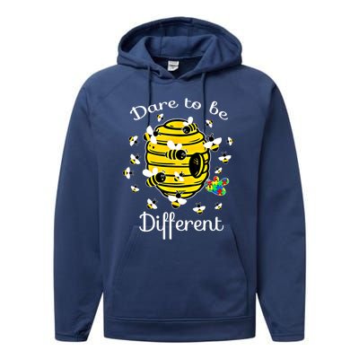 Dare To Be Different Bee Puzzle Cool Autism Awareness Gift Performance Fleece Hoodie