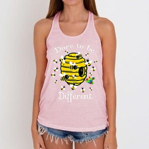 Dare To Be Different Bee Puzzle Cool Autism Awareness Gift Women's Knotted Racerback Tank