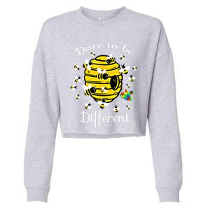 Dare To Be Different Bee Puzzle Cool Autism Awareness Gift Cropped Pullover Crew