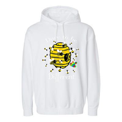 Dare To Be Different Bee Puzzle Cool Autism Awareness Gift Garment-Dyed Fleece Hoodie