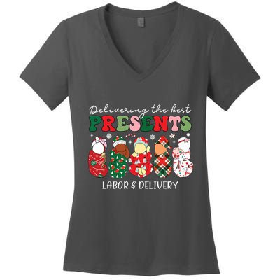 Delivering The Best Presents Labor Delivery Nurse Christmas Women's V-Neck T-Shirt