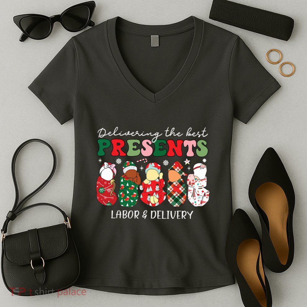 Delivering The Best Presents Labor Delivery Nurse Christmas Women's V-Neck T-Shirt