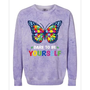 Dare To Be Yourself Butterfly Autism Awareness Meaningful Gift Colorblast Crewneck Sweatshirt