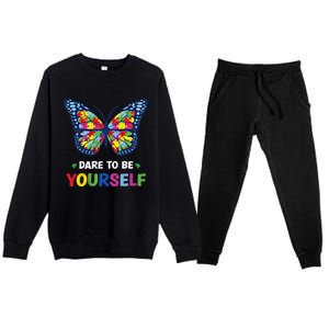 Dare To Be Yourself Butterfly Autism Awareness Meaningful Gift Premium Crewneck Sweatsuit Set