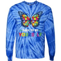 Dare To Be Yourself Butterfly Autism Awareness Meaningful Gift Tie-Dye Long Sleeve Shirt