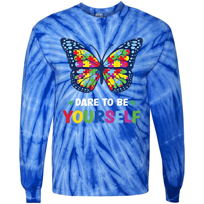 Dare To Be Yourself Butterfly Autism Awareness Meaningful Gift Tie-Dye Long Sleeve Shirt