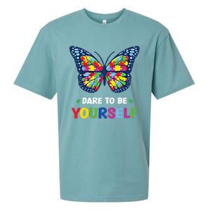 Dare To Be Yourself Butterfly Autism Awareness Meaningful Gift Sueded Cloud Jersey T-Shirt