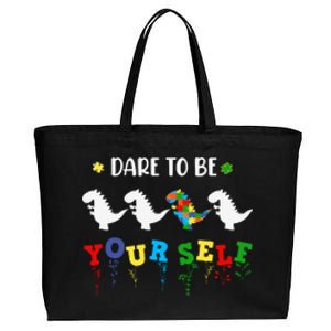 Dare To Be Yourself Dinosaurus Autism Puzzle Autism Awareness Day Cotton Canvas Jumbo Tote