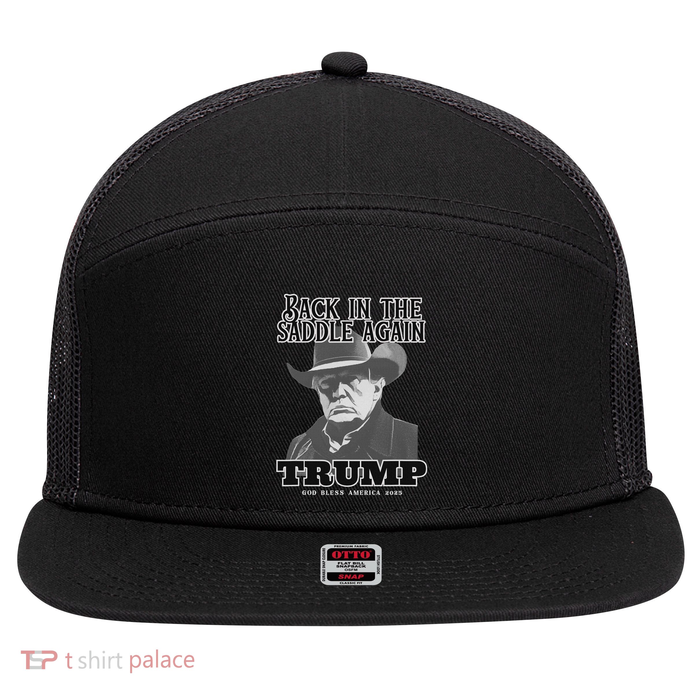 Donald Trump Back In The Saddle Again 7 Panel Mesh Trucker Snapback Hat