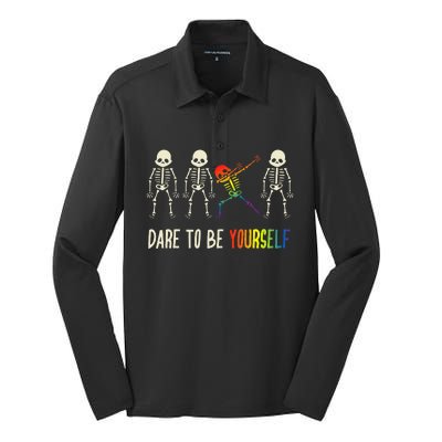 Dare To Be Yourself Cute Lgbt Pride Silk Touch Performance Long Sleeve Polo