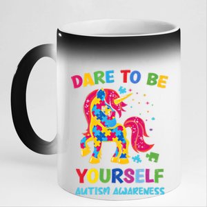 Dare To Be Yourself Unicorn Autism Awareness Gift 11oz Black Color Changing Mug