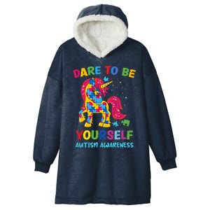 Dare To Be Yourself Unicorn Autism Awareness Gift Hooded Wearable Blanket