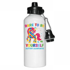 Dare To Be Yourself Unicorn Autism Awareness Gift Aluminum Water Bottle