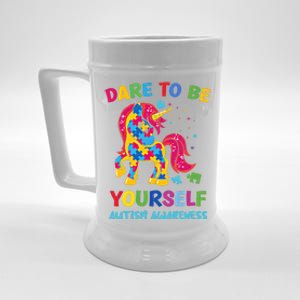 Dare To Be Yourself Unicorn Autism Awareness Gift Beer Stein