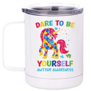 Dare To Be Yourself Unicorn Autism Awareness Gift 12 oz Stainless Steel Tumbler Cup