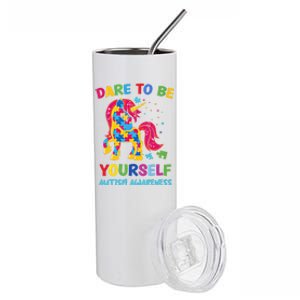 Dare To Be Yourself Unicorn Autism Awareness Gift Stainless Steel Tumbler