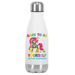 Dare To Be Yourself Unicorn Autism Awareness Gift Stainless Steel Insulated Water Bottle