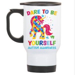 Dare To Be Yourself Unicorn Autism Awareness Gift Stainless Steel Travel Mug