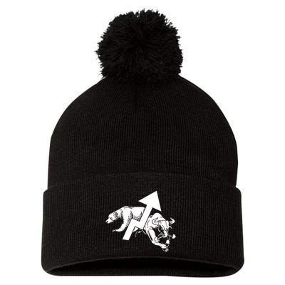Day Trading Bear Bull Stock Market Day Trader Pom Pom 12in Knit Beanie