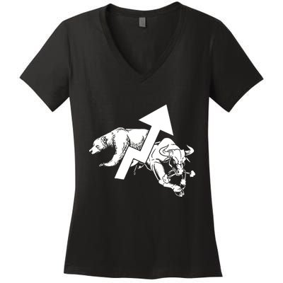 Day Trading Bear Bull Stock Market Day Trader Women's V-Neck T-Shirt