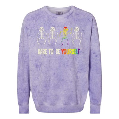 Dare To Be Yourself Cute Lgbt Pride Bones Rainbow Colorblast Crewneck Sweatshirt