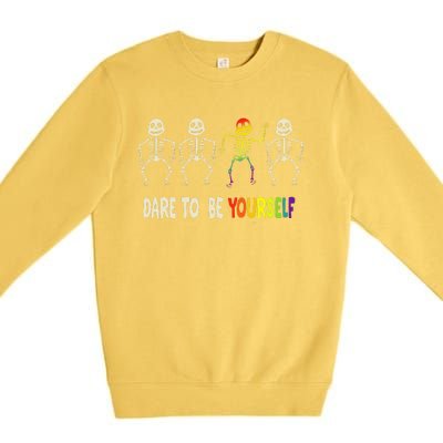 Dare To Be Yourself Cute Lgbt Pride Bones Rainbow Premium Crewneck Sweatshirt