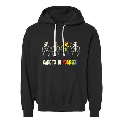 Dare To Be Yourself Cute Lgbt Pride Bones Rainbow Garment-Dyed Fleece Hoodie