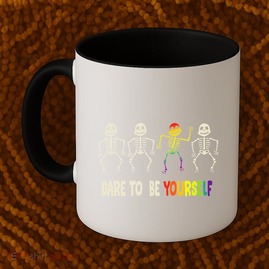 Dare To Be Yourself Cute Lgbt Pride Bones Rainbow Mug