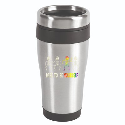 Dare To Be Yourself Cute Lgbt Pride Bones Rainbow 16oz Travel Tumbler