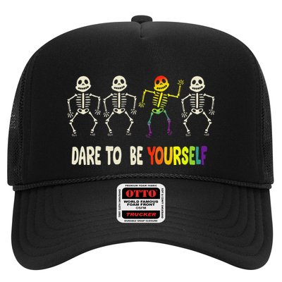 Dare To Be Yourself Cute Lgbt Pride Bones Rainbow Trucker Hat