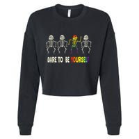 Dare To Be Yourself Cute Lgbt Pride Bones Rainbow Cropped Pullover Crew