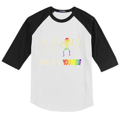 Dare To Be Yourself Cute Lgbt Pride Bones Rainbow Kids Colorblock Raglan Jersey