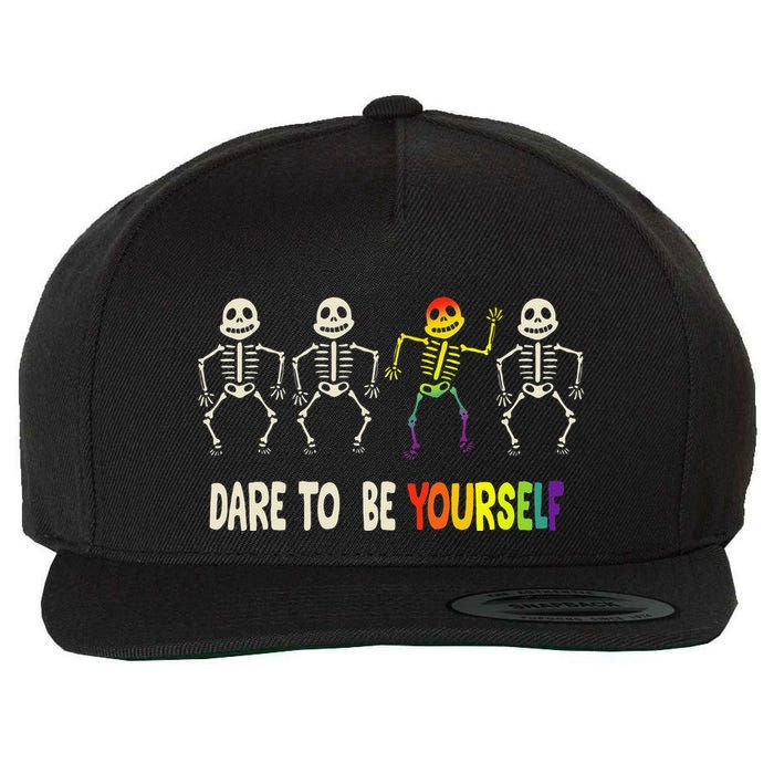 Dare To Be Yourself Cute Lgbt Pride Bones Rainbow Wool Snapback Cap