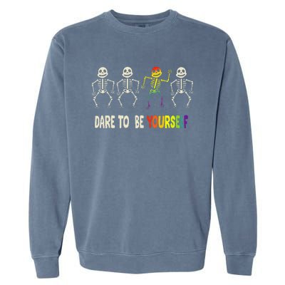 Dare To Be Yourself Cute Lgbt Pride Bones Rainbow Garment-Dyed Sweatshirt