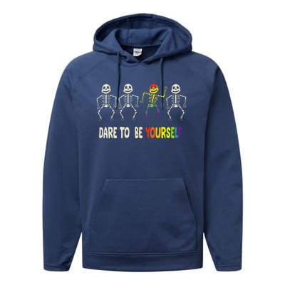 Dare To Be Yourself Cute Lgbt Pride Bones Rainbow Performance Fleece Hoodie