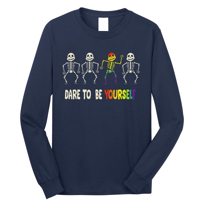 Dare To Be Yourself Cute Lgbt Pride Bones Rainbow Long Sleeve Shirt