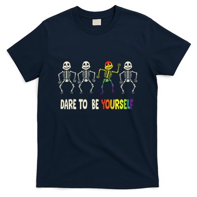 Dare To Be Yourself Cute Lgbt Pride Bones Rainbow T-Shirt