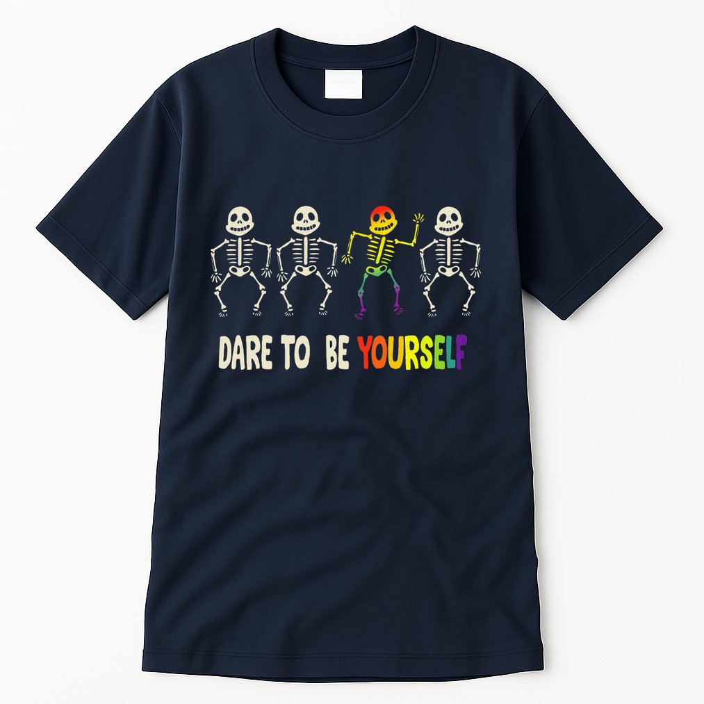 Dare To Be Yourself Cute Lgbt Pride Bones Rainbow Tall T-Shirt