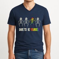 Dare To Be Yourself Cute Lgbt Pride Bones Rainbow V-Neck T-Shirt