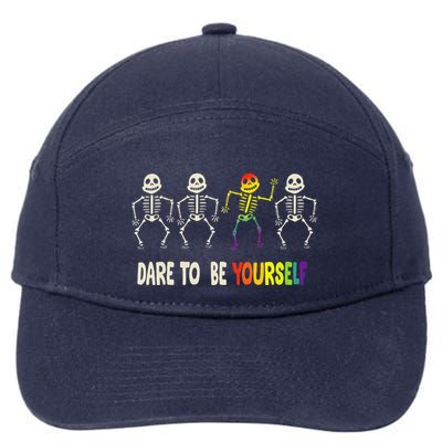 Dare To Be Yourself Cute Lgbt Pride Bones Rainbow 7-Panel Snapback Hat