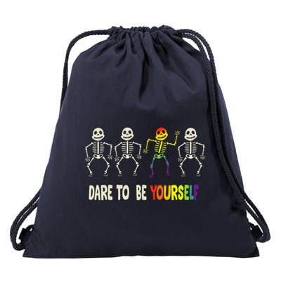 Dare To Be Yourself Cute Lgbt Pride Bones Rainbow Drawstring Bag