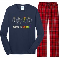 Dare To Be Yourself Cute Lgbt Pride Bones Rainbow Long Sleeve Pajama Set