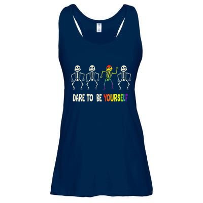Dare To Be Yourself Cute Lgbt Pride Bones Rainbow Ladies Essential Flowy Tank